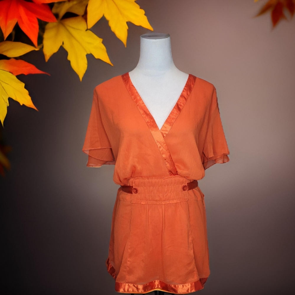 Lane Bryant Plus Size Cadium Orange Empire Waist Satin Trim Detail Top